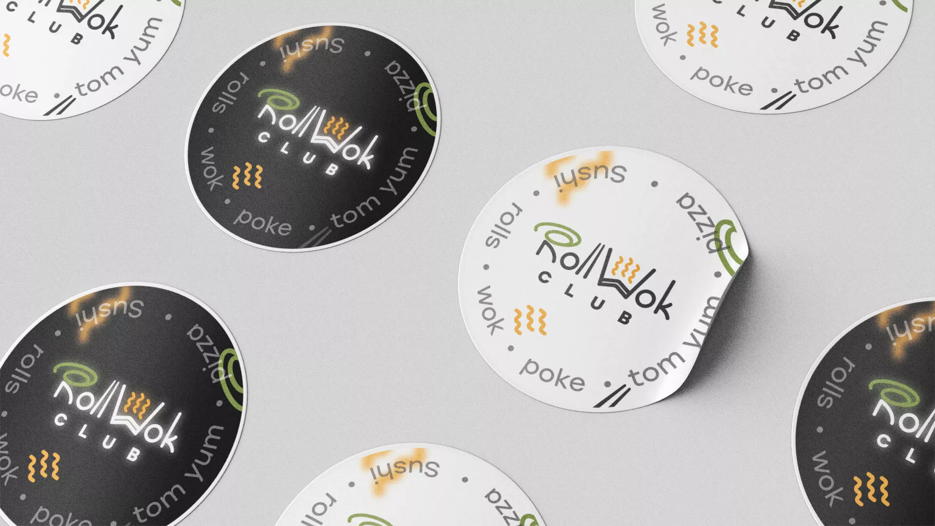 Разработка наклеек для суши-бара «Roll Wok Club» в Белинском